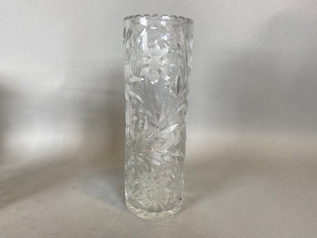 Image for (7) Piece Assortment of Vintage Cut Crystal Vases, Hand Blown Floral Art Glass and Glass Floral Frog