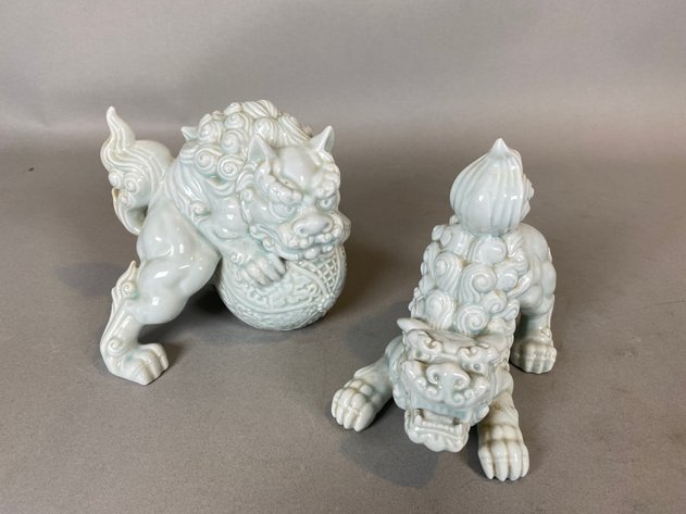 Image for Pair of Vintage Celadon Foo Dog Figurines
