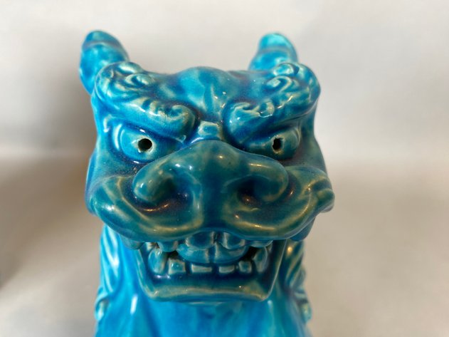 Image for Pair of Turquoise Glazed Ceramic Chinese Foo Dog Statues