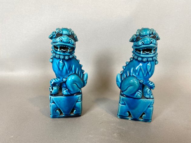 Image for Pair of Turquoise Glazed Porcelain Chinese Foo Dog Statues