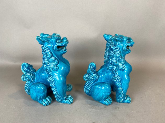 Image for Pair of Turquoise Glazed Ceramic Chinese Foo Dog Statues