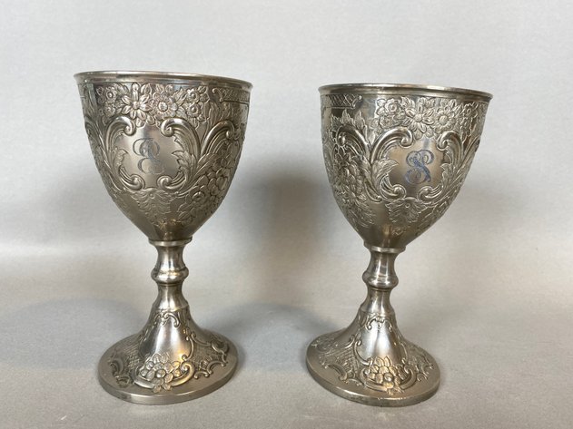 Image for (20) Piece Assortment of Pewter and Silver Plated Serving Pieces, Including Royal Holland Pewter Tea Pot, Cream and Sugar Dishes, (2) Corbell and Co. Monogrammed Chalice's, International Pewter Salt and Pepper Set and More!