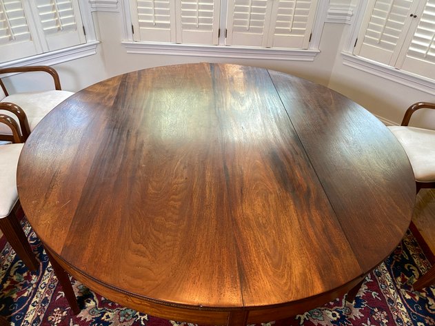 Image for Antique Fine Inlaid Round Mahogany Gaming Style Table with Bell Flower Decorations