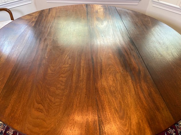 Image for Antique Fine Inlaid Round Mahogany Gaming Style Table with Bell Flower Decorations