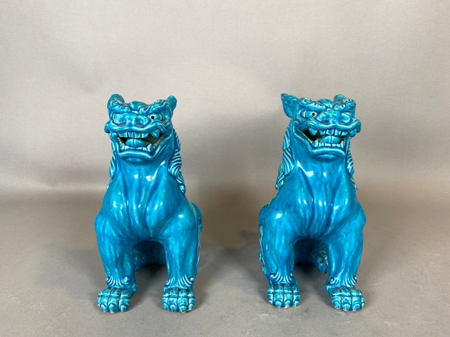 Image for Pair of Turquoise Glazed Ceramic Chinese Foo Dog Statues