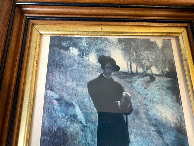 Image for Wooden Framed Print of John La Farge's Portrait of the Painter, and (2) Antique Men's Pocket Watches