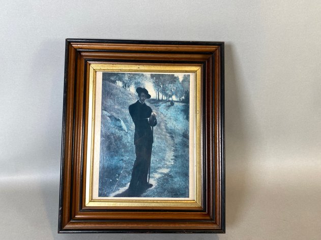 Image for Wooden Framed Print of John La Farge's Portrait of the Painter, and (2) Antique Men's Pocket Watches