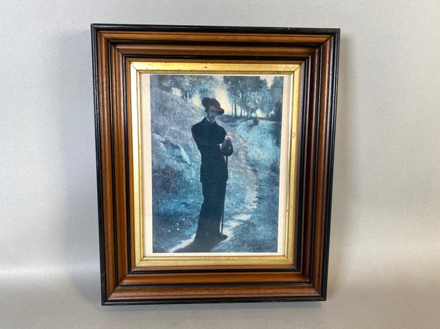Image for Wooden Framed Print of John La Farge's Portrait of the Painter, and (2) Antique Men's Pocket Watches