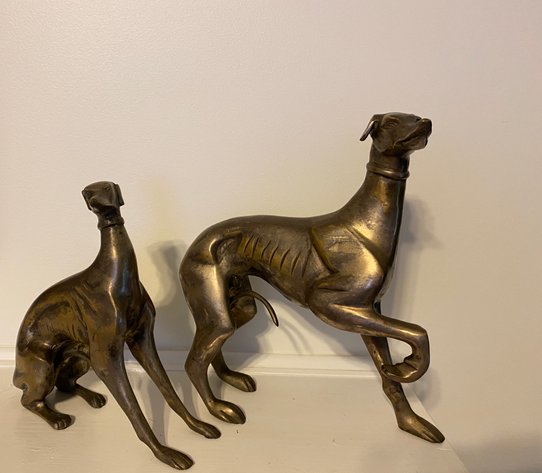 Image for (2) French Bronze Greyhound Whippet Dog Sculpture Figurines Circa 1960