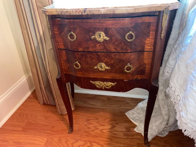 Image for French Louis XV Mahogany and Marble Top Commode Nightstand/ Lamp Table