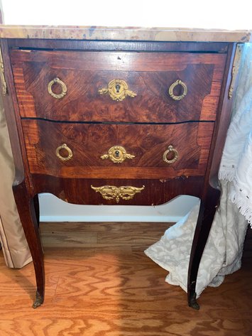 Image for French Louis XV Mahogany and Marble Top Commode Nightstand/ Lamp Table