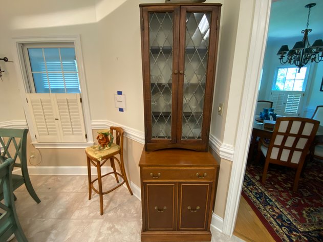 Image for (2) Piece Cupboard with Antique Tudor Style Lead Glass Topper and (2) Door Cabinet Base