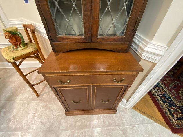 Image for (2) Piece Cupboard with Antique Tudor Style Lead Glass Topper and (2) Door Cabinet Base