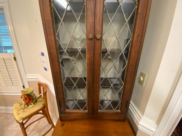 Image for (2) Piece Cupboard with Antique Tudor Style Lead Glass Topper and (2) Door Cabinet Base