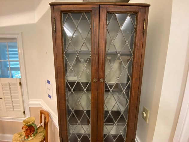 Image for (2) Piece Cupboard with Antique Tudor Style Lead Glass Topper and (2) Door Cabinet Base