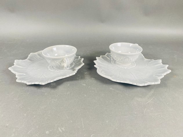 Image for Set of (4) Vintage Steubenville Woodfield Snack Plate & Tea Cup Sets