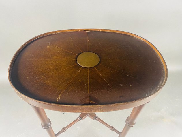Image for Vintage Oval Wood Side Table with Bamboo Legs