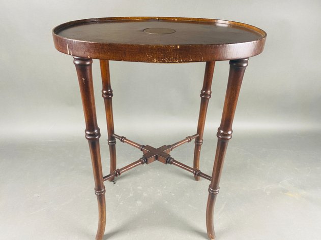 Image for Vintage Oval Wood Side Table with Bamboo Legs