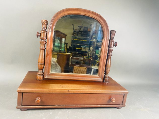 Image for Antique Wood Shaving Mirror with Drawer
