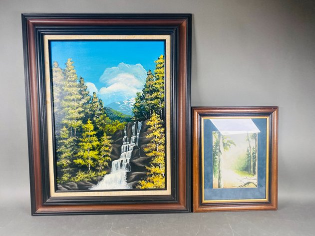 Image for (2) Original Landscape Framed Art, Oil and Watercolor