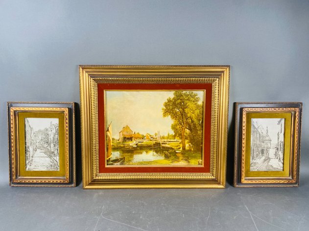 Image for Vintage Landscape and Pair of Sepia Etchings Matted and Framed from Turner's Furniture