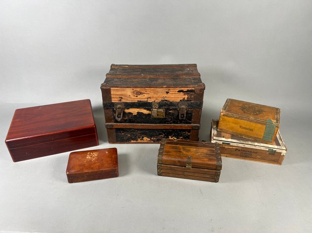 Image for Collection of Vintage Wooden Boxes Including Humidor, Cigar Boxes & Decorative Storage Boxes