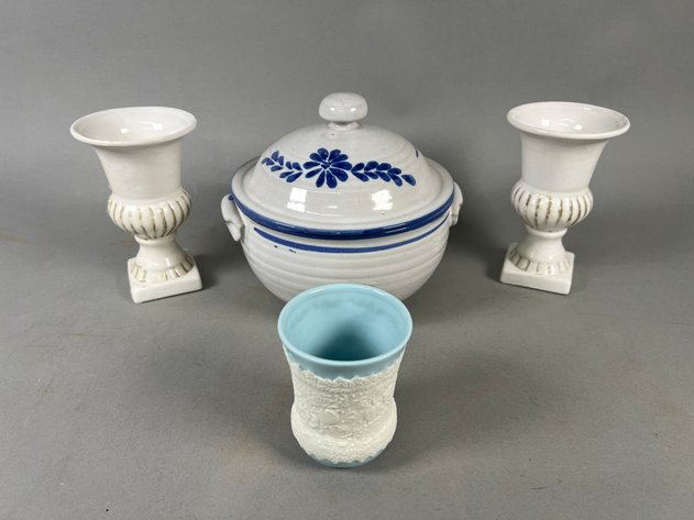 Image for Collection of Decorative Pottery & Porcelain Including Laura Ashley Vase, Blue & White Lidded Stoneware & Pair of Urns