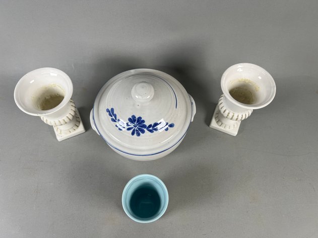 Image for Collection of Decorative Pottery & Porcelain Including Laura Ashley Vase, Blue & White Lidded Stoneware & Pair of Urns