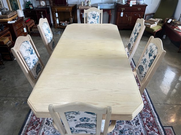 Image for Large Dining Table with Removable Leaf and (6) Upholstered Dining Chairs