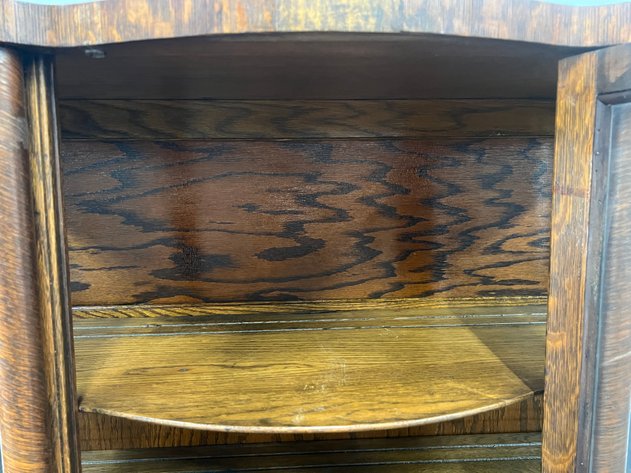 Image for Antique Bow Front Glass Door Curio Cabinet with Bat Claw Pedestal Feet