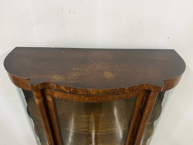 Image for Antique Bow Front Glass Door Curio Cabinet with Bat Claw Pedestal Feet