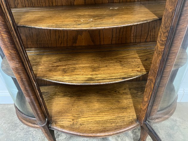 Image for Antique Bow Front Glass Door Curio Cabinet with Bat Claw Pedestal Feet