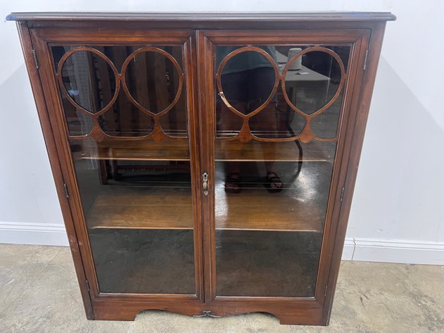 Image for (2) Door Wooden Glass Front Armoire