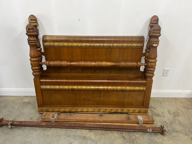 Image for Vintage Art Dec Waterfall Full Size Bed Frame with Turned Spool Posts & Decorative Veneer