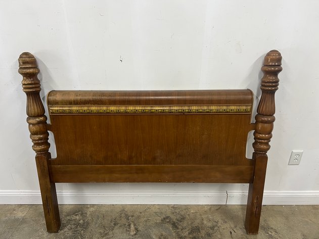 Image for Vintage Art Dec Waterfall Full Size Bed Frame with Turned Spool Posts & Decorative Veneer