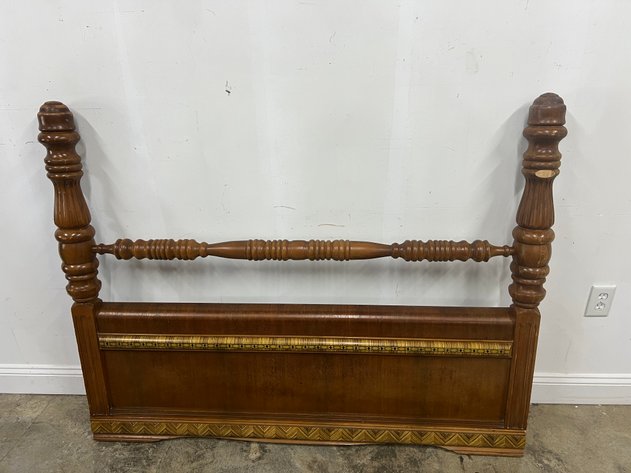 Image for Vintage Art Dec Waterfall Full Size Bed Frame with Turned Spool Posts & Decorative Veneer