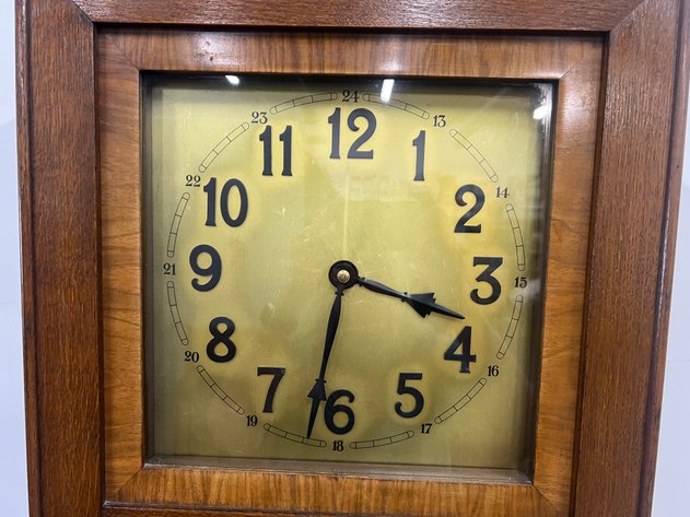 Image for Vintage Art Deco Oak Tall Case Grandfather Clock with Brass Weights & Pendulum
