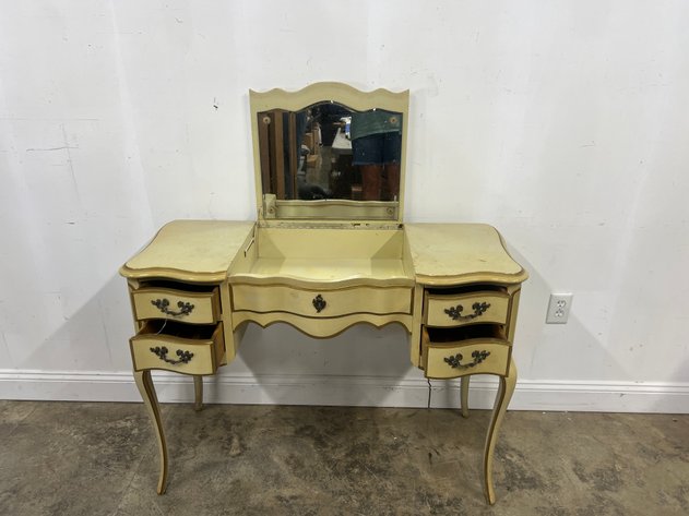 Image for Vintage French Provincial Style Flip-Top Vanity with Mirror & Cabriole Legs