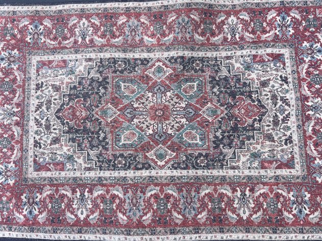 Image for Pair of Ruggable Hendesi Heriz Bordeaux Flat-woven Rugs with Pads, 6' 9' & 2'x3'
