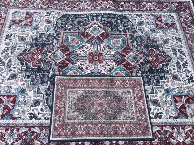 Image for Pair of Ruggable Hendesi Heriz Bordeaux Flat-woven Rugs with Pads, 6' 9' & 2'x3'