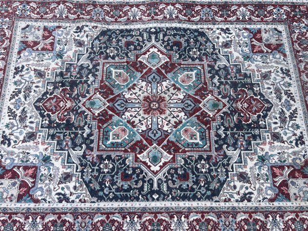 Image for Pair of Ruggable Hendesi Heriz Bordeaux Flat-woven Rugs with Pads, 6' 9' & 2'x3'