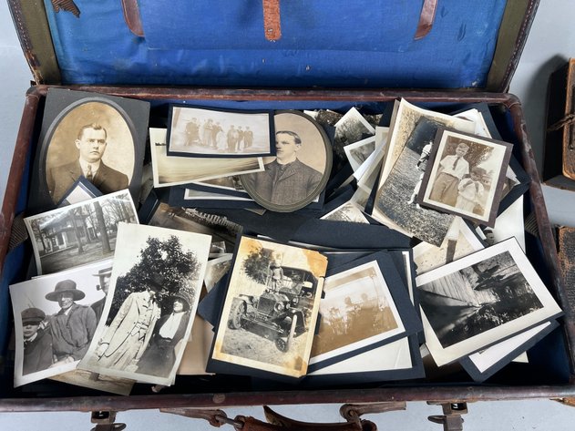 Image for Vintage Leather Suitcase Filled with Antique & Vintage Photographs