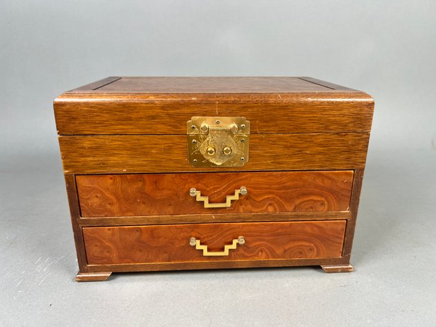 Image for Collection of Vintage Jewelry & Sewing Storage Boxes with Sewing Notions, Razorette & Collapsible Travel Cup