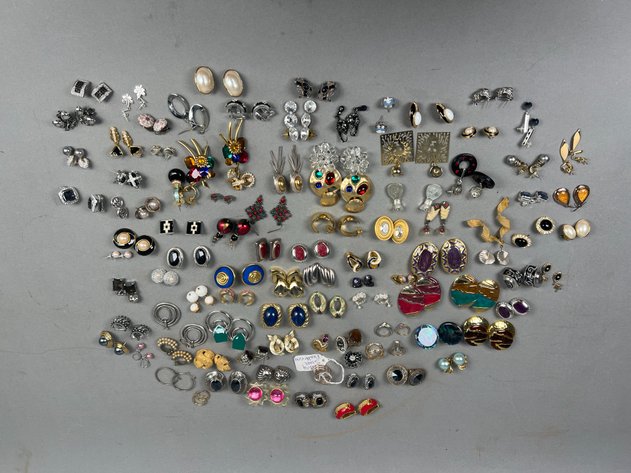 Image for Collection of Vintage & Costume Earrings Including Clip-On, Pierced, Rhinestone, Enamel & More