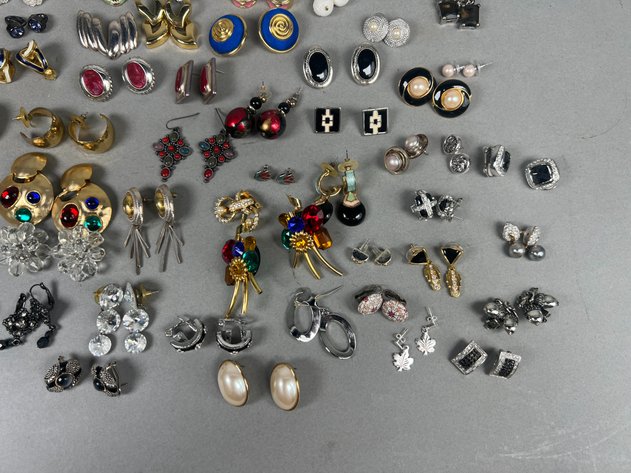 Image for Collection of Vintage & Costume Earrings Including Clip-On, Pierced, Rhinestone, Enamel & More