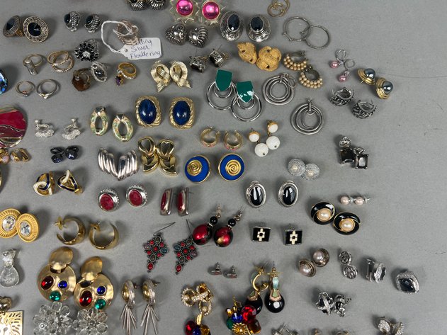 Image for Collection of Vintage & Costume Earrings Including Clip-On, Pierced, Rhinestone, Enamel & More