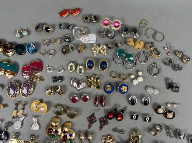 Image for Collection of Vintage & Costume Earrings Including Clip-On, Pierced, Rhinestone, Enamel & More