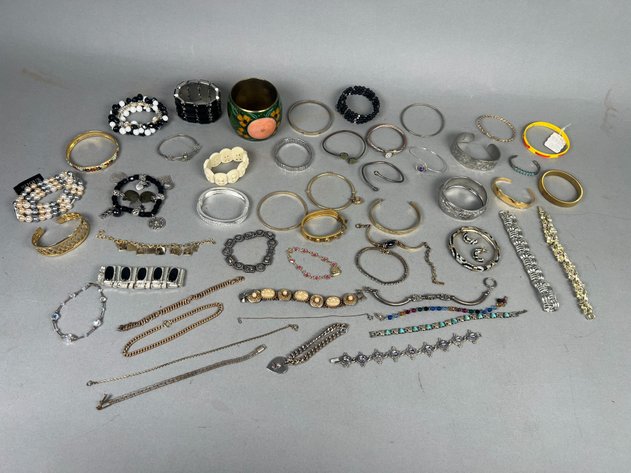 Image for Collection of Vintage & Costume Bracelets, Bangles & Cuffs Including Rhinestone, Beaded & Enamel Styles
