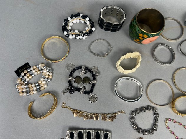 Image for Collection of Vintage & Costume Bracelets, Bangles & Cuffs Including Rhinestone, Beaded & Enamel Styles