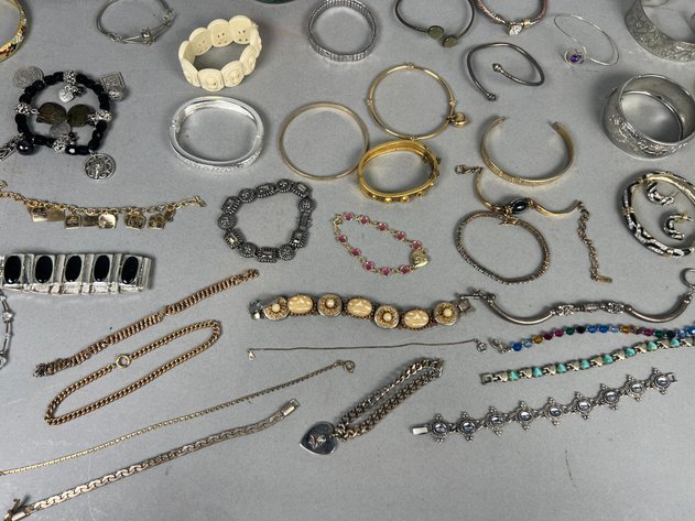 Image for Collection of Vintage & Costume Bracelets, Bangles & Cuffs Including Rhinestone, Beaded & Enamel Styles